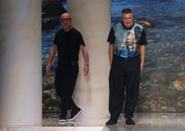 June 20, 2026, Milan, Italy: Italian fashion designer Domenico Dolce (L) and Stefano Gabbana greet at the end of the show by Italian fashion label Dolce&Gabbana during the Spring Summer 2027 Men™s Collection show at Milan Fashion Week in Milan, Italy, 20 June 2026. ANSA MATTEO BAZZI Milan Italy  - ZUMAa110 20260620_zaf_a110_005 Copyright: xMatteoxBazzix