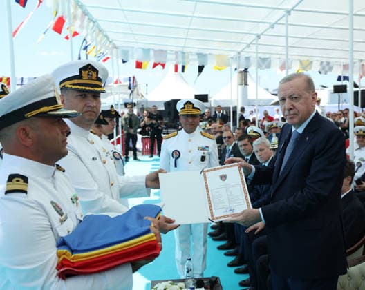 Turkish President Recep Tayyip Erdogan ISTANBUL, TURKIYE - JUNE 20: (----EDITORIAL USE ONLY - MANDATORY CREDIT - TURKISH PRESIDENCY MUSTAFA KAMACI HANDOUT - NO MARKETING NO ADVERTISING CAMPAIGNS - DISTRIBUTED AS A SERVICE TO CLIENTS----) Turkish President Recep Tayyip Erdogan and the Romanian President Nicusor Dan attend the Ceremony for Delivery of Cam. Roman Offshore Patrol Vessel to Romanian Naval Forces, and for Commissioning and Flag-Raising of Turkish Naval Forces’ Platforms at Istanbul Shipyard Command in Istanbul, Turkiye on June 20, 2026. TUR Presidency Mustafa Kamaci Anadolu Istanbul Turkey. Editorial use only. Please get in touch for any other usage.  Copyright: x2026xAnadoluxTURxPresidencyx xMustafaxKamacix