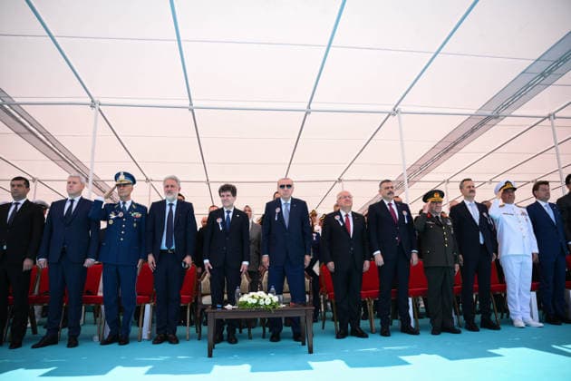 Turkish President Recep Tayyip Erdogan ISTANBUL, TURKIYE - JUNE 20: Turkish President Recep Tayyip Erdogan and the Romanian President Nicusor Dan attend the Ceremony for Delivery of Cam. Roman Offshore Patrol Vessel to Romanian Naval Forces, and for Commissioning and Flag-Raising of Turkish Naval Forces’ Platforms at Istanbul Shipyard Command in Istanbul, Turkiye on June 20, 2026. Arif Hudaverdi Yaman Anadolu Istanbul Turkey. Editorial use only. Please get in touch for any other usage.  Copyright: x2026xAnadoluxArifxHudaverdixYamanx