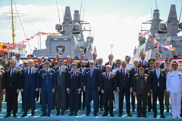 Turkish President Recep Tayyip Erdogan ISTANBUL, TURKIYE - JUNE 20: Turkish President Recep Tayyip Erdogan and the Romanian President Nicusor Dan attend the Ceremony for Delivery of Cam. Roman Offshore Patrol Vessel to Romanian Naval Forces, and for Commissioning and Flag-Raising of Turkish Naval Forces’ Platforms at Istanbul Shipyard Command in Istanbul, Turkiye on June 20, 2026. Arif Hudaverdi Yaman Anadolu Istanbul Turkey. Editorial use only. Please get in touch for any other usage.  Copyright: x2026xAnadoluxArifxHudaverdixYamanx