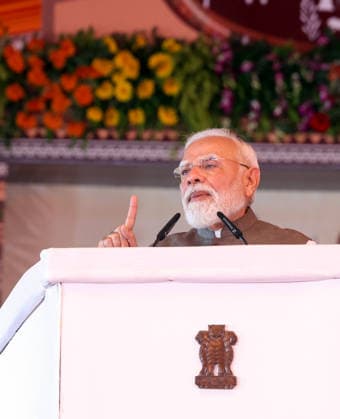 2nd Anniversary programme of the BJP Government in Odisha Mayurbhanj Odisha , Jun 20 (ANI): Prime Minister Narendra Modi addresses the second-anniversary programme of the BJP-led Odisha government at Rairangpur, Mayurbhanj, on Saturday. (DPR PMO ANI Photo) Mayurbhanj Odisha India Copyright: xANIx ANI_20260620340