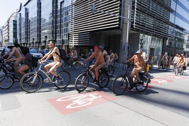 The Cyclonudista World Naked Bike Ride pictured in Brussels, Saturday 20 June 2026. The initiative, celebrating it s 20th edition, wants to lobby for cycling safety, the environment and bodily freedom.  NICOLASxMAETERLINCK 178461904