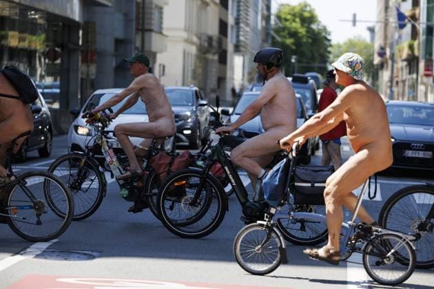 The Cyclonudista World Naked Bike Ride pictured in Brussels, Saturday 20 June 2026. The initiative, celebrating it s 20th edition, wants to lobby for cycling safety, the environment and bodily freedom.  NICOLASxMAETERLINCK 178461925