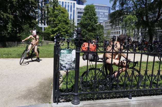 The Cyclonudista World Naked Bike Ride pictured in Brussels, Saturday 20 June 2026. The initiative, celebrating it s 20th edition, wants to lobby for cycling safety, the environment and bodily freedom.  NICOLASxMAETERLINCK 178461962