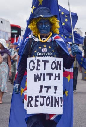 June 20, 2026, London, England, United Kingdom: A protester is adorned in the colours of the EU flag during the National Rejoin March, calling on the UK government to rejoin the European Union. London United Kingdom - ZUMAv130 20260620_zip_v130_023 Copyright: xVukxValcicx