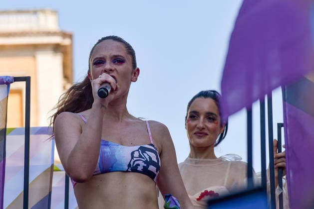 June 20, 2026, Rome, Rome, Italy: Singers Levante (R) and Francesca Michielin (L) perform at the Roma Pride parade in Rome on June 20, 2026. Rome Italy - ZUMAn299 20260620_zip_n299_035 Copyright: xVincenzoxNuzzolesex
