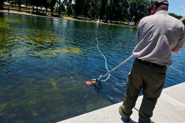 June 20, 2026, Washington Dc, Washington Dc, USA: National Park Service workers attempt to clean rapid algae growth from the Reflecting Pool on the National Mall in Washington D.C. ahead of the Freedom 250 and July 4th celebrations. June 20, 2026 Washington Dc USA - ZUMAg216 20260620_znp_g216_010 Copyright: xDominicxGwinnx