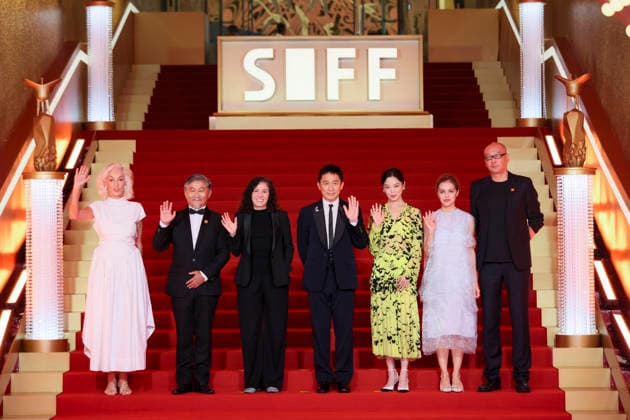 SHANGHAI, CHINA - JUNE 20: Jury members actor Tony Leung Chiu-wai, producer Dora Bouchoucha Fourati, director Guan Hu, director Aktan Abdykalykov, director-screenwriter Dea Kulumbegashvili, screenwriter Fernanda Valadez and actress Xin Zhilei arrive at the red carpet of the closing ceremony for the 28th Shanghai International Film Festival on June 20, 2026 in Shanghai, China.  Copyright: xVCGx 111649394338