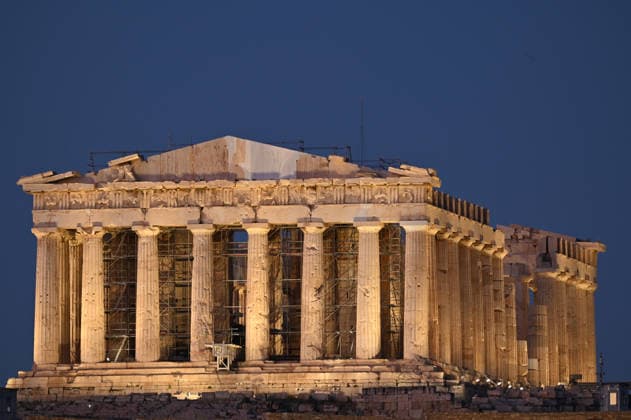 Scaffolding Comes Down From Western Face of the Parthenon The restored western pediment of the ancient Parthenon temple is seen unobstructed on the Acropolis after decades of restoration scaffolding was dismantled. Athens Greece Copyright: xNicolasxKoutsokostasxNicolasxKoutsokostasx DSC_202606201085