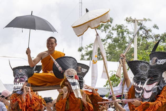 Phi Ta Khon Ghost Festival in Thailand DAN SAI, THAILAND - JUNE 21: A Buddhist monk is carried on a platform by festival participants wearing traditional masks during the annual Phi Ta Khon (Ghost Festival) in Dan Sai, Thailand, on June 21, 2026. The festival is based on a Buddhist tale about one of the Buddha s previous lives, in which he was presumed dead during a journey. His eventual return sparked celebrations so exuberant that they were said to awaken the dead. Adryel Talamantes Anadolu Dan Sai Thailand. Editorial use only. Please get in touch for any other usage.  Copyright: x2026xAnadoluxAdryelxTalamantesx