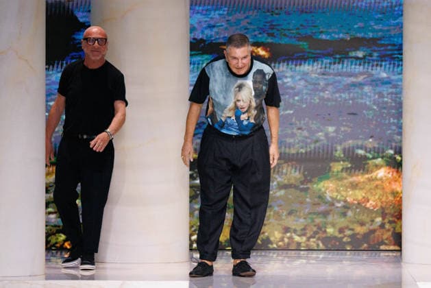 News - Dolce&Gabbana - Runway - Milan Fashion Week - Menswear Spring Summer 2027 MILAN, ITALY - JUNE 20, 2026: Domenico Dolce and Stefano Gabbana greet the audience at the end of the Dolce&amp;Gabbana Men s Spring Summer 2027 fashion show during Milan Fashion Week Menswear in Milan, Italy, on June 20, 2026. Photo: Cinzia Camela. Milan Metropol Italy Copyright: xCinziaxCamelax xLiveMediax LPN_2529345