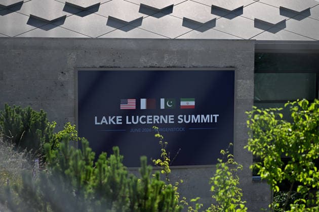 (260621) -- BUERGENSTOCK, June 21, 2026 -- This photo taken on June 21, 2026 shows a sign outside Buergenstock mountain resort in central Switzerland. U.S. and Iranian delegates arrived on Sunday at Buergenstock mountain resort in central Switzerland for talks on implementing a memorandum of understanding signed by the two sides to reach a final deal. The U.S. delegation, led by U.S. Vice President J.D. Vance, the Iranian delegation, led by the Speaker of the Iranian Parliament, Mohammad Bagher Ghalibaf, and mediators of Pakistan and Qatar have arrived at the Buergenstock, according to the Swiss Federal Department of Foreign Affairs (FDFA). ) (SpotNews)SWITZERLAND-BUERGENSTOCK-U.S.-IRAN TALKS LianxYi 