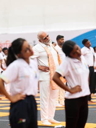 PM Modi takes part in 12th International Day of Yoga celebrations Kolkata, Jun 21 (ANI): Prime Minister Narendra Modi takes part in 12th International Day of Yoga celebrations, in Kolkata on Sunday. (DPR PMO ANI Photo) Kolkata West Bengal India Copyright: xANIx ANI_20260621022