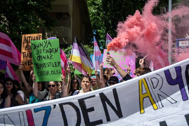 June 21, 2026, Istanbul, Istanbul, Turkey: Activists participate in the 12th Trans Pride March in the Kadikoy district of Istanbul, Turkey, on June 21, 2026. Following the conclusion of the march and after participants had dispersed, police detained several people, including journalists covering the event. The annual march was organized to raise awareness of transgender rights and issues affecting the LGBTQ+ community. Istanbul Turkey  - ZUMAt171 20260621_zip_t171_019 Copyright: xAbdullahxTepelix