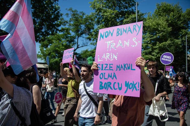 June 21, 2026, Istanbul, Istanbul, Turkey: Activists participate in the 12th Trans Pride March in the Kadikoy district of Istanbul, Turkey, on June 21, 2026. Following the conclusion of the march and after participants had dispersed, police detained several people, including journalists covering the event. The annual march was organized to raise awareness of transgender rights and issues affecting the LGBTQ+ community. Istanbul Turkey - ZUMAt171 20260621_zip_t171_021 Copyright: xAbdullahxTepelix
