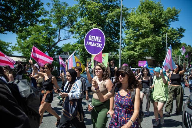 June 21, 2026, Istanbul, Istanbul, Turkey: Activists participate in the 12th Trans Pride March in the Kadikoy district of Istanbul, Turkey, on June 21, 2026. Following the conclusion of the march and after participants had dispersed, police detained several people, including journalists covering the event. The annual march was organized to raise awareness of transgender rights and issues affecting the LGBTQ+ community. Istanbul Turkey  - ZUMAt171 20260621_zip_t171_023 Copyright: xAbdullahxTepelix