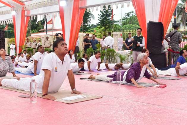June 21, 2026, Guwahati, Assam, India: Assam Chief Minister Himanta Bishwa Sarma participates in a mass yoga session organized on the occasion of International Day of Yoga in Guwahati, India, on June 21, 2026. The International Day of Yoga is a global observance celebrated every year on June 21 to promote the benefits of yoga for physical, mental, and spiritual well-being. Guwahati India - ZUMAa254 20260621_zip_a254_033 Copyright: xHafizxAhmedx