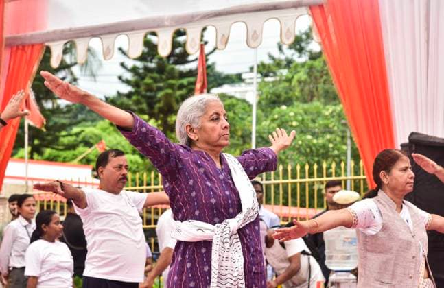 June 21, 2026, Guwahati, Assam, India: Union Finance Minister Nirmala Sitharaman participates in a mass yoga session organized on the occasion of International Day of Yoga in Guwahati, India, on June 21, 2026. The International Day of Yoga is a global observance celebrated every year on June 21 to promote the benefits of yoga for physical, mental, and spiritual well-being. Guwahati India - ZUMAa254 20260621_zip_a254_037 Copyright: xHafizxAhmedx
