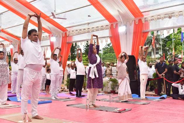 June 21, 2026, Guwahati, Assam, India: Union Finance Minister Nirmala Sitharaman, Assam Chief Minister Himanta Bishwa Sarma, and others participate in a mass yoga session organized on the occasion of International Day of Yoga in Guwahati, India, on June 21, 2026. The International Day of Yoga is a global observance celebrated annually on June 21 to promote the benefits of yoga for physical, mental, and spiritual well-being. Guwahati India - ZUMAa254 20260621_zip_a254_039 Copyright: xHafizxAhmedx