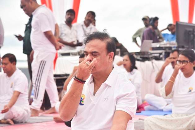June 21, 2026, Guwahati, Assam, India: Assam Chief Minister Himanta Bishwa Sarma participates in a mass yoga session organized on the occasion of International Day of Yoga in Guwahati, India, on June 21, 2026. The International Day of Yoga is a global observance celebrated every year on June 21 to promote the benefits of yoga for physical, mental, and spiritual well-being. Guwahati India - ZUMAa254 20260621_zip_a254_047 Copyright: xHafizxAhmedx