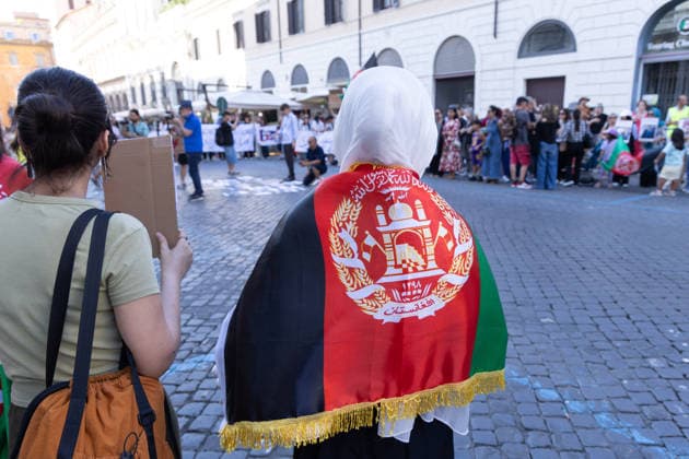 IPA85915185 - Rally in Piazza Santi Apostoli in Rome in solidarity with the women and people in Afghanistan who continue to suffer repression and serious human rights violations  Copyright: xMatteoxNardonex xx 85915185