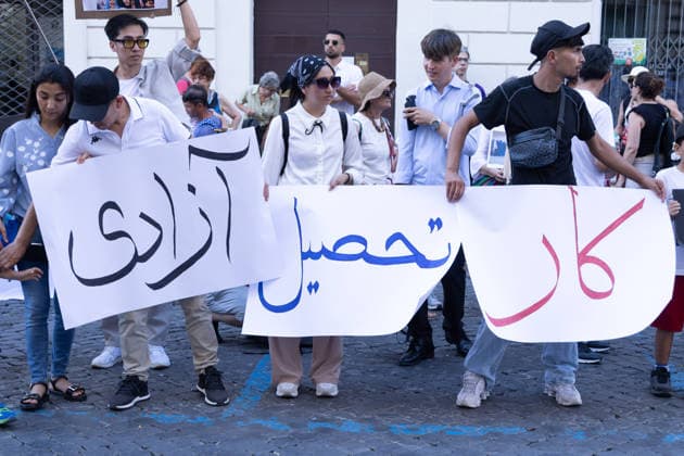 IPA85915071 - Rally in Piazza Santi Apostoli in Rome in solidarity with the women and people in Afghanistan who continue to suffer repression and serious human rights violations  Copyright: xMatteoxNardonex xx 85915071