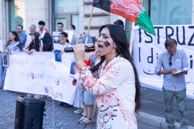 IPA85915193 - Rally in Piazza Santi Apostoli in Rome in solidarity with the women and people in Afghanistan who continue to suffer repression and serious human rights violations  Copyright: xMatteoxNardonex xx 85915193