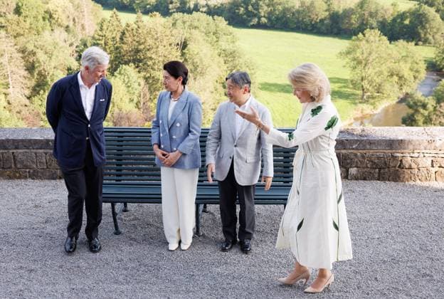 State Visit Of The Emperor And The Empress Of Japan to Belgium King Philippe - Filip of Belgium, Japanese Empress Masako, Japanese Emperor Naruhito and Queen Mathilde of Belgium pictured during the family picture at the Royal Domain of Ciergnon during the official state visit of the Japanese Emperor and Empress to Belgium, on Sunday 21 June 2026, in Ciergnon. The Emperor and Empress of Japan visit Belgium from June 20-25. BELGA PHOTO POOL BENOIT DOPPAGNE Houyet Belgium  Copyright: xPoolxBenoitxDoppagnex