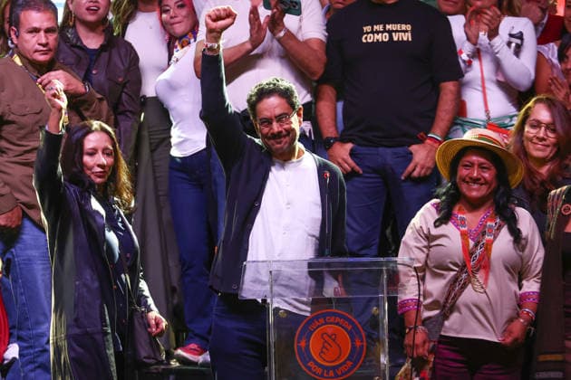 Preliminary results of the presidential runoff election announced in Colombia BOGOTA, COLOMBIA - JUNE 21: Presidential candidate Ivan Cepeda addresses his supporters after the preliminary results of the presidential runoff election were announced in Bogota, Colombia, on June 21, 2026. Leftist presidential candidate Ivan Cepeda acknowledged the preliminary results of the second round of the Colombian elections on Sunday, which gave a narrow victory to far-right candidate Abelardo de la Espriella, but announced that his campaign would challenge 33,000 polling stations during the official count. Lucas Aguayo Araos Anadolu Bogota Colombia. Editorial use only. Please get in touch for any other usage.  Copyright: x2026xAnadoluxLucasxAguayoxAraosx