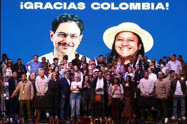 Preliminary results of the presidential runoff election announced in Colombia BOGOTA, COLOMBIA - JUNE 21: Presidential candidate Ivan Cepeda addresses his supporters after the preliminary results of the presidential runoff election were announced in Bogota, Colombia, on June 21, 2026. Leftist presidential candidate Ivan Cepeda acknowledged the preliminary results of the second round of the Colombian elections on Sunday, which gave a narrow victory to far-right candidate Abelardo de la Espriella, but announced that his campaign would challenge 33,000 polling stations during the official count. Lucas Aguayo Araos Anadolu Bogota Colombia. Editorial use only. Please get in touch for any other usage.  Copyright: x2026xAnadoluxLucasxAguayoxAraosx