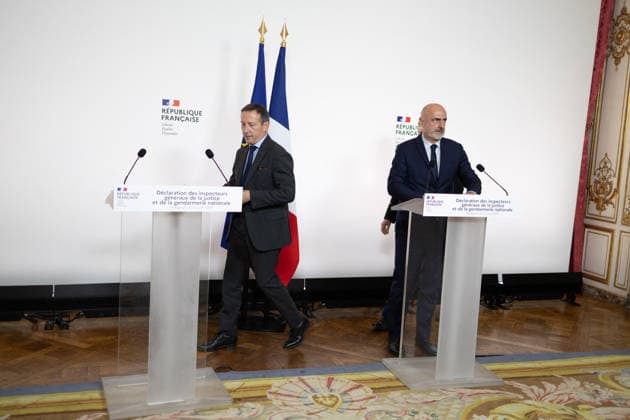 Press conference about the Lyhanna report at Matignon - Paris French magistrate and chief of the General Inspectorate of the National Gendarmerie committee (Inspection générale de la gendarmerie nationale - IGGN) Jean-Michel Gentil, French magistrate and chief of the General Inspectorate of Justice committee (Inspection generale de la Justice -IGJ) Stephane Noel deliver the results of an inspection report following the Lyhanna child killing case during a press conference at the Hotel Matignon in Paris on June 22, 2026. Photo by Raphael Lafargue ABACAPRESS.COM Paris France  Copyright: xLafarguexRaphael ABACAx