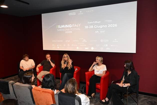 IPA85937379 - Rome: Casa del Cinema. Presentation of the Filming Italy Sardegna Festival. Pictured: Mattia Cirilli, Gabriele Cirilli, Tiziana Rocca, Micaela Ramazzotti, Domizia De Rosa  Copyright: xMaurizioxD Avanzox xDxAvanzo Provvisionatox 85937379