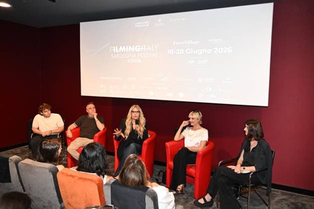 IPA85937399 - Rome: Casa del Cinema. Presentation of the Filming Italy Sardegna Festival. Pictured: Mattia Cirilli, Gabriele Cirilli, Tiziana Rocca, Micaela Ramazzotti, Domizia De Rosa  Copyright: xMaurizioxD Avanzox xDxAvanzo Provvisionatox 85937399