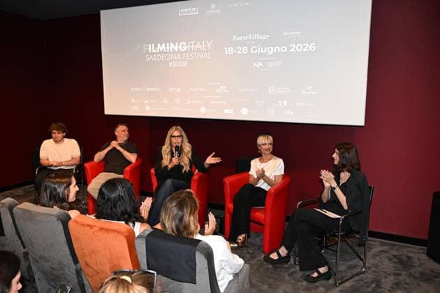 IPA85937372 - Rome: Casa del Cinema. Presentation of the Filming Italy Sardegna Festival. Pictured: Mattia Cirilli, Gabriele Cirilli, Tiziana Rocca, Micaela Ramazzotti, Domizia De Rosa  Copyright: xMaurizioxD Avanzox xDxAvanzo Provvisionatox 85937372