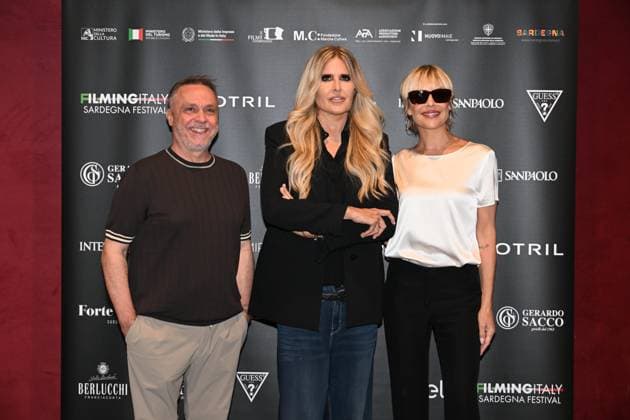 IPA85937337 - Rome: Casa del Cinema. Presentation of the Filming Italy Sardegna Festival. Pictured: Gabriele Cirilli, Tiziana Rocca, Micaela Ramazzotti; Gabriele Cirilli, Tiziana Rocca, Micaela Ramazzotti  Copyright: xMaurizioxD Avanzox xDxAvanzo Provvisionatox 85937337