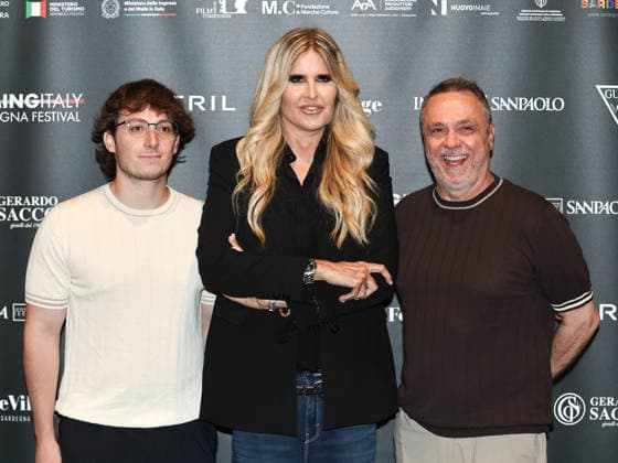 IPA85938348 - Rome: Casa del Cinema. Presentation of the Filming Italy Sardegna Festival. Pictured: Gabriele Cirilli with his son Mattia and Tiziana Rocca  Copyright: xMarcoxProvvisionatox xDxAvanzo Provvisionatox 85938348
