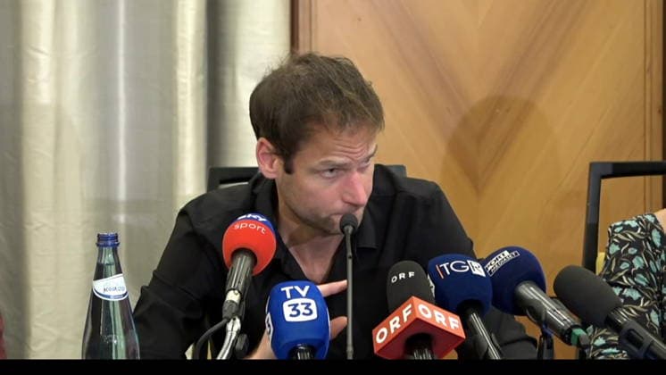 IPA85940499 - Bolzano: Alex Schwazer has called a press conference to make important announcements. These announcements concern new doping allegations brought by the German National Anti-Doping Agency. Image frame distributed by this Agency exclusively for editorial purposes. The material may originate from social media, television broadcasters, press offices, or other publicly accessible third-party sources. The Agency does not claim any ownership rights, copyrights, or licenses to the material. Any fees charged apply exclusively to the Agency’s services. The user is responsible for verifying and obtaining any rights, authorizations, or consents necessary for the use of the material.  Copyright: xAgenziaxFotogrammax xAgenziaxFotogrammax 85940499