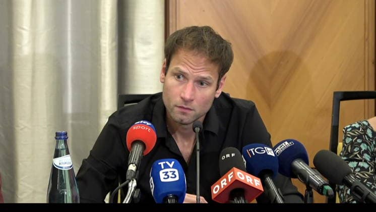 IPA85940492 - Bolzano: Alex Schwazer has called a press conference to make important announcements. These announcements concern new doping allegations brought by the German National Anti-Doping Agency. Image frame distributed by this Agency exclusively for editorial purposes. The material may originate from social media, television broadcasters, press offices, or other publicly accessible third-party sources. The Agency does not claim any ownership rights, copyrights, or licenses to the material. Any fees charged apply exclusively to the Agency’s services. The user is responsible for verifying and obtaining any rights, authorizations, or consents necessary for the use of the material.  Copyright: xAgenziaxFotogrammax xAgenziaxFotogrammax 85940492