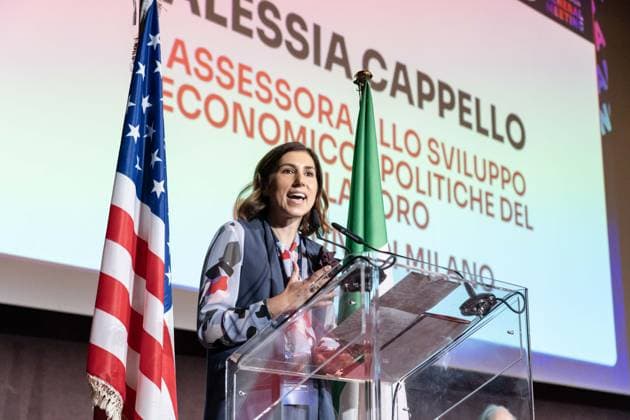 IPA85940970 - Milan, National Museum of Science and Technology, Annual Members Meeting of the American Chamber of Commerce in Italy Pictured: Alessia Cappello, Councilor for Economic Development and Labor Policy for the City of Milan  Copyright: xGiuliaxSciaccax xGiuliaxSciaccax 85940970