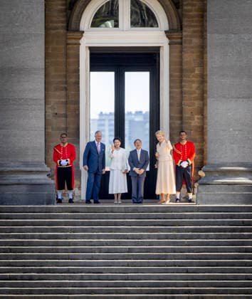 22-06-2026 Laken King Philippe Filip and Queen Mathilde with Japanese Emperor Naruhito and Empress Masako pose for the media at castle Laeken in Belgium at the start of the 2 day statevisit to Belgium. Â  Copyright: xPPEx