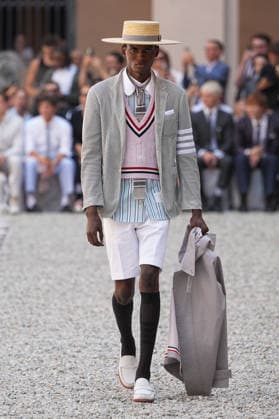 IPA85942162 - Milan, Milan Men™s Fashion Week Spring Summer 2027 - Men™s Fashion, Spring Summer 2027 - Thom Browne fashion show - runway in the photo: Model  Copyright: xRiccardoxGIordanox xRiccardoxGiordanox 85942162