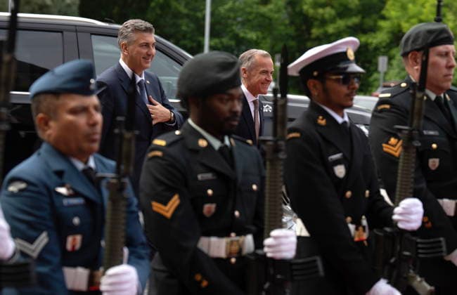 June 22, 2026, Ottawa, On, Canada: Prime Minister Mark Carney walks with Croatian Prime Minister Andrej Plenkovic outside the Mackenzie doors of West Block on Parliament Hill in Ottawa on Monday, June 22, 2026. Ottawa Canada  - ZUMAc35_ 20260622_zaf_c35_016 Copyright: xAdrianxWyldx