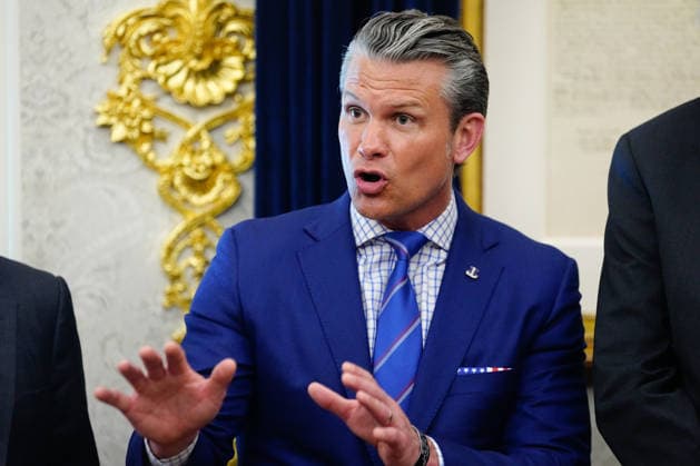 Pete Hegseth, US secretary of defense, during an executive order signing in the Oval Office of the White House in Washington, DC, US, on Monday, June 22, 2026. President Trump signed executive orders Monday aimed at accelerating quantum research, laying the groundwork for federal agencies to adopt the technology and strengthen US defenses against cyberattacks.  WASp2025062210 BonniexCash