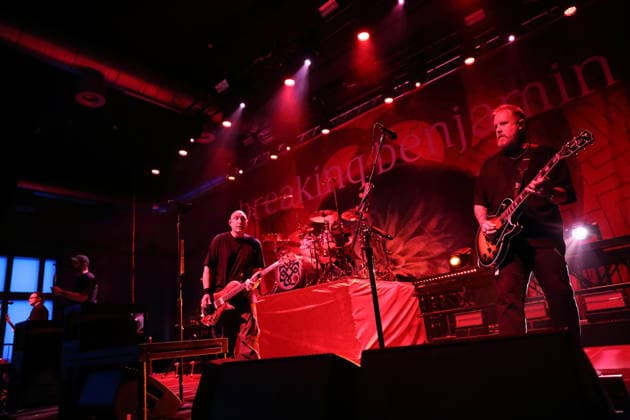 Keith Wallen, Benjamin Burnley, Aaron Bruch, Brian Medeiros, and Jasen Rauch (from left) of the band Breaking Benjamin at a concert at Huxleys Neue Welt in Berlin on June 22, 2026. Breaking Benjamin Concert Berlin,detected_source_language