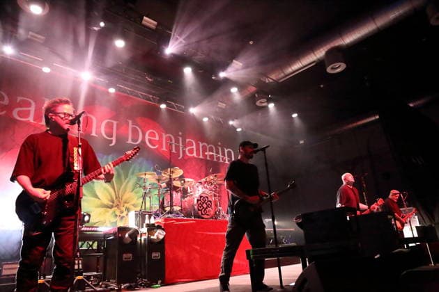 Keith Wallen, Brian Medeiros, Benjamin Burnley, Aaron Bruch, and Jasen Rauch (from left) of the band Breaking Benjamin at a concert at Huxleys Neue Welt in Berlin on June 22, 2026. Breaking Benjamin Concert Berlin,detected_source_language