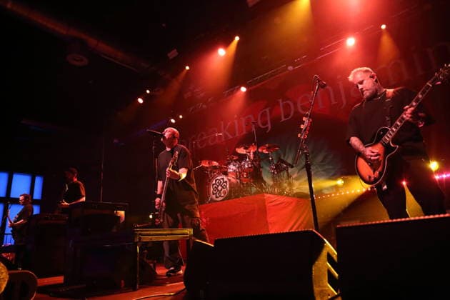 Keith Wallen, Benjamin Burnley, Aaron Bruch, Brian Medeiros, and Jasen Rauch (from left to right), members of the band Breaking Benjamin, at a concert at Huxleys Neue Welt in Berlin on June 22, 2026. Breaking Benjamin Concert Berlin,detected_source_language