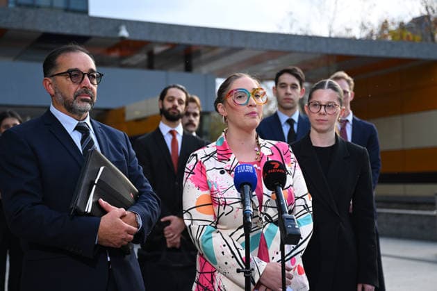 ROBODEBT COMPENSATION, Andrew Grech, partner of Gordon Legal (left) and Felicity Button (centre) speak to media outside of the Federal Court in Melbourne, Tuesday, June 23, 2026. ( NO ARCHIVING Melbourne Victoria AUSTRALIA  Copyright: xx 20260623129731150169