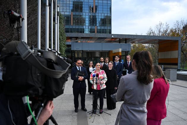 ROBODEBT COMPENSATION, Andrew Grech, partner of Gordon Legal (left) and Felicity Button (centre) speak to media outside of the Federal Court in Melbourne, Tuesday, June 23, 2026. ( NO ARCHIVING Melbourne Victoria AUSTRALIA  Copyright: xx 20260623186141854415
