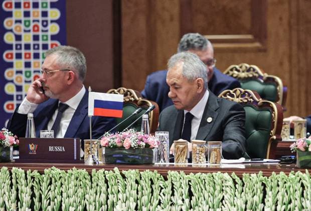India Russia Security 9193747 23.06.2026 Russian Security Council Secretary Sergei Shoigu, right, attends a meeting of high-ranking BRICS officials responsible for security matters, in New Delhi, India. Mikhail Tereshchenko Sputnik New Delhi India  Copyright: xMikhailxTereshchenkox