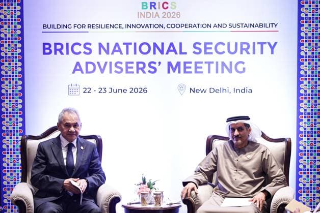 India Russia Security 9193764 23.06.2026 Russian Security Council Secretary Sergei Shoigu and UAE Supreme National Security Council Secretary-General Ali Al Shamsi attend a bilateral meeting as part of the meeting of high-ranking BRICS officials responsible for security matters, in New Delhi, India. Mikhail Tereshchenko Sputnik New Delhi India  Copyright: xMikhailxTereshchenkox
